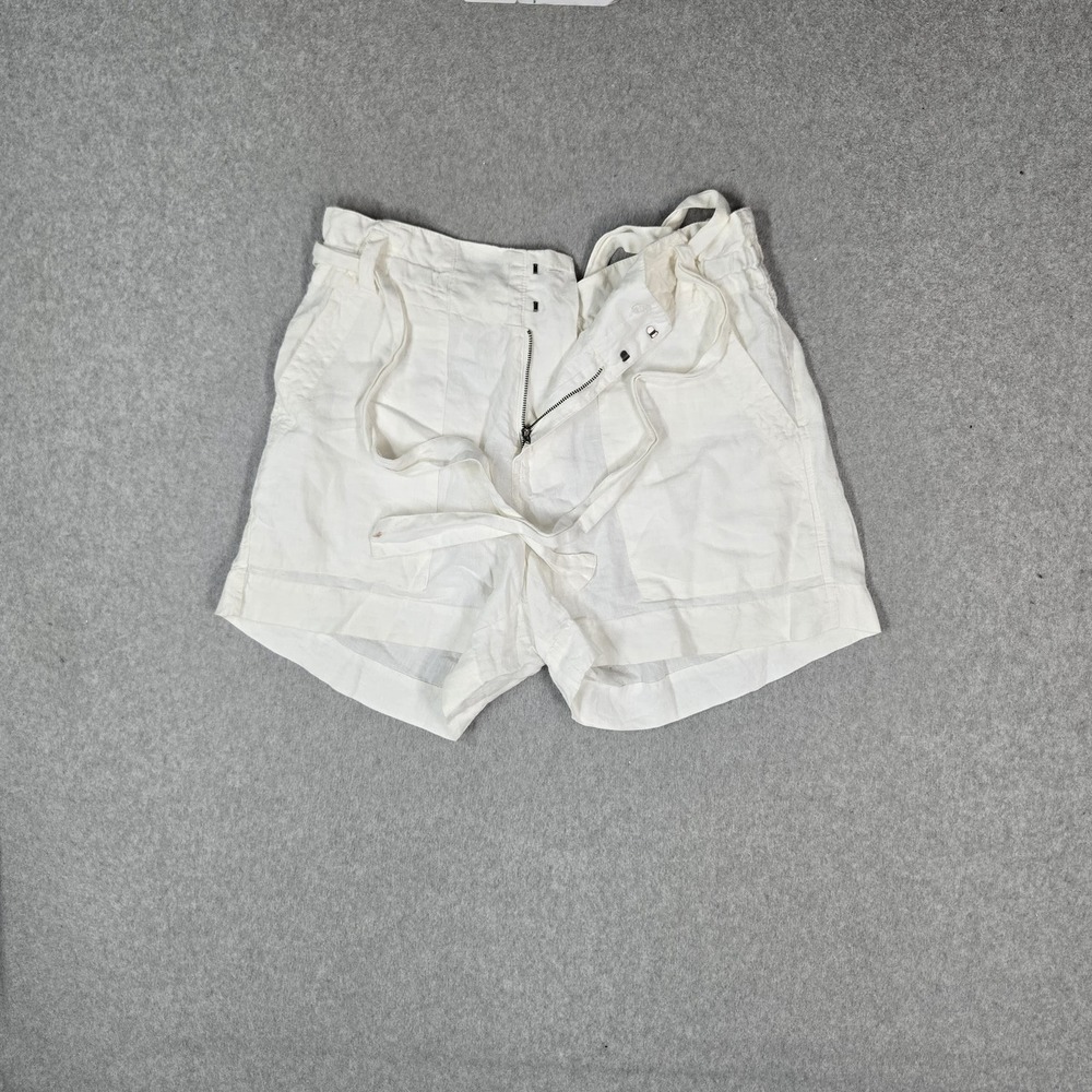Joie Women Shorts 12 White 100% Linen Paperbag Belted High Rise 4" Inseam